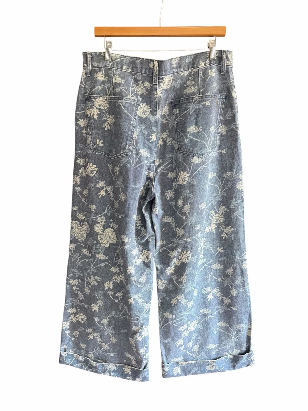 PILCRO The Leon Double Hem High-Rise Wide-Leg Cuffed Jeans Floral 30 - Picture 7 of 15